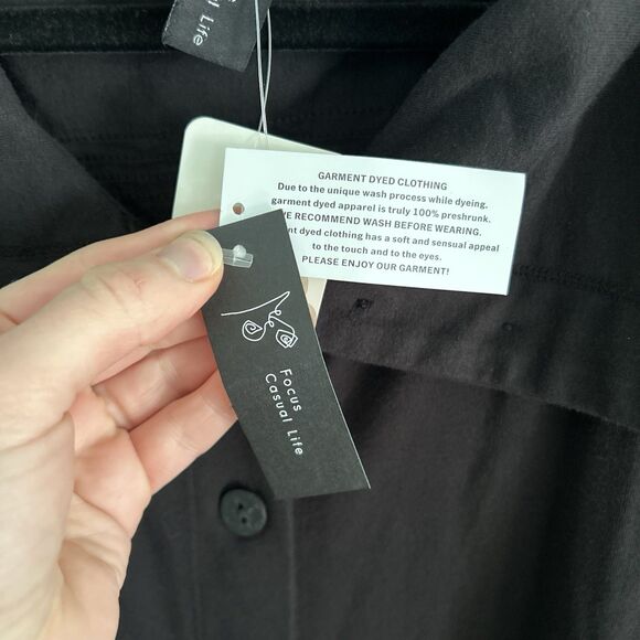 Focus Casual Life Womens Button Front Collared Tunic Top XL Black - Picture 3 of 12